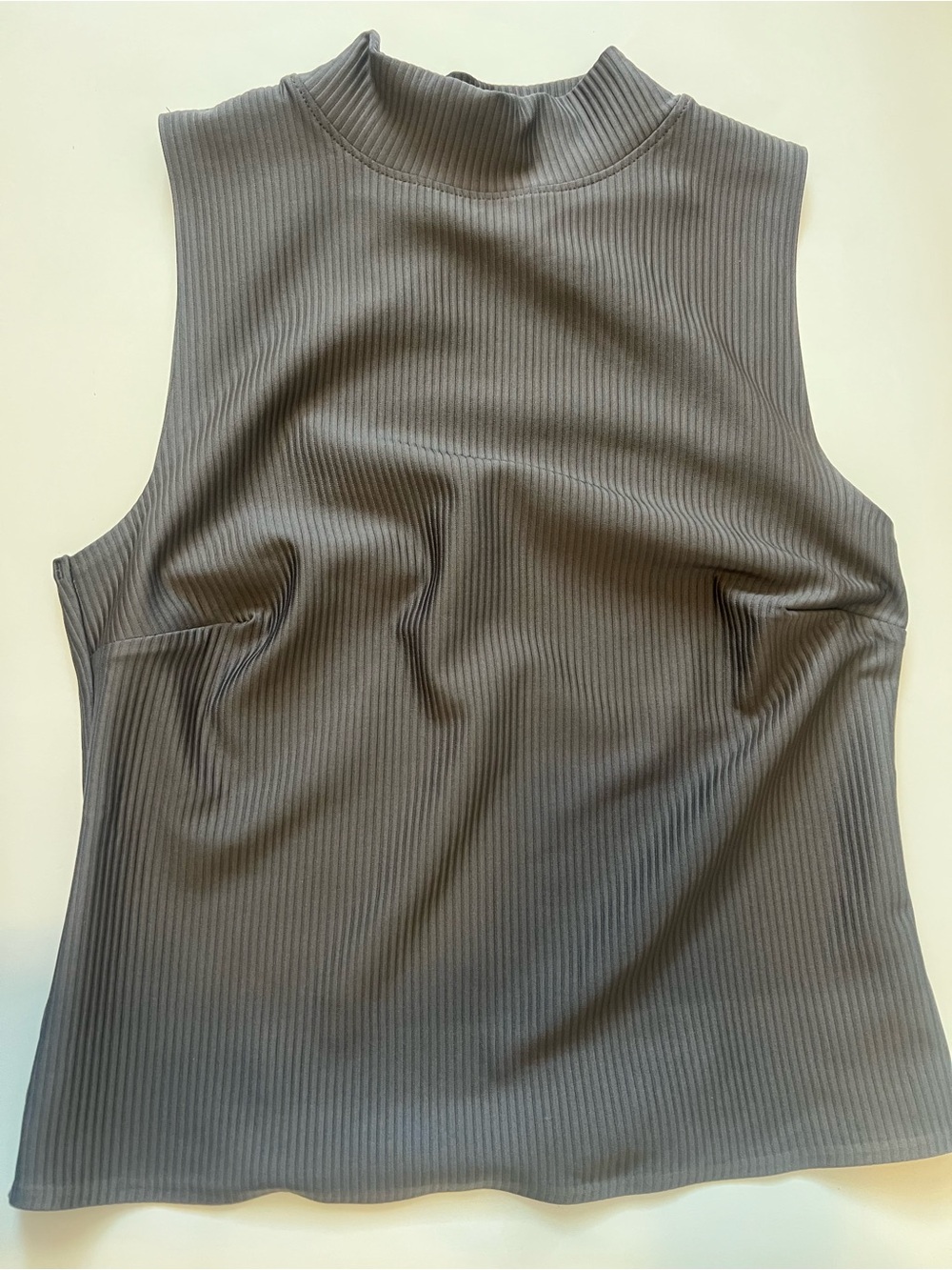 Ribbed Sleeveless Mock Neck Tank Top - Activewear Outdoor Charcoal Medium